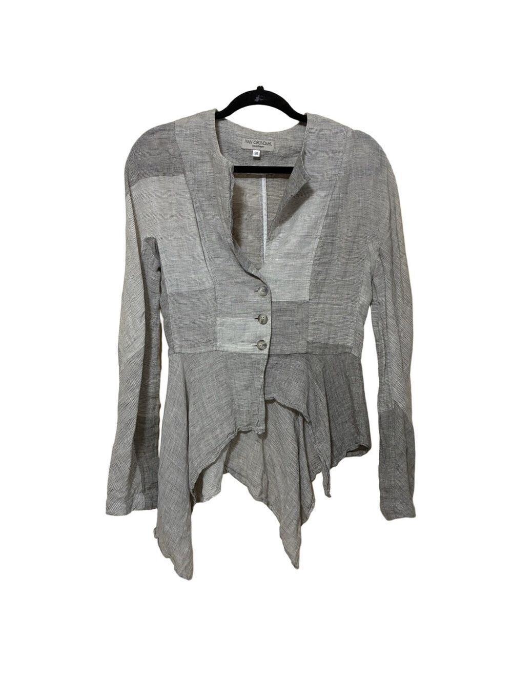 Ivan Grundahl 100% Linen Asymmetrical Button Front Blouse Women’s 36 Gray
